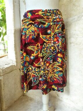 Paralelle Boho Multicolor Vibrant Floral Paisley Jersey Knit A line Skirt NWT/XL